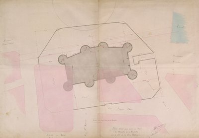 Plan som viser omkretslinjene til Bastillen, 1830 av French School
