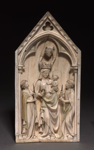 Plakett: Jomfruen og barnet med engler, Paris, ca. 1320-1330 av French School
