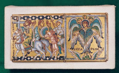 Plakett som viser Heraclius (ca. 575-641) og Vision of Ezekiel, Mosane skole (malt emalje) av French School