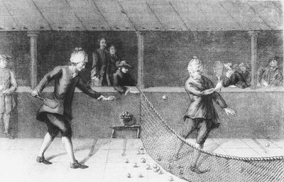 Spiller Jeu de Paume i Paris (gravering) av French School