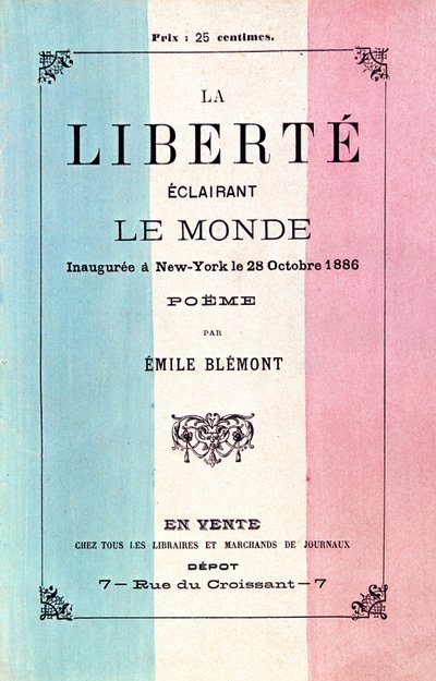 Dikt av Emile Blemont (1839-1927) som feirer innvielsen av Frihetsgudinnen, 28. oktober 1886 av French School