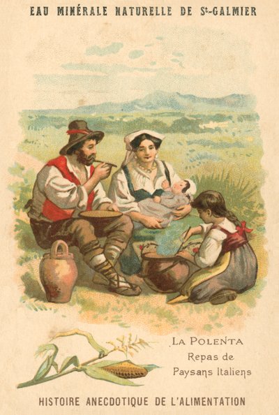 Polenta, måltid av italienske bønder (chromolitho) av French School