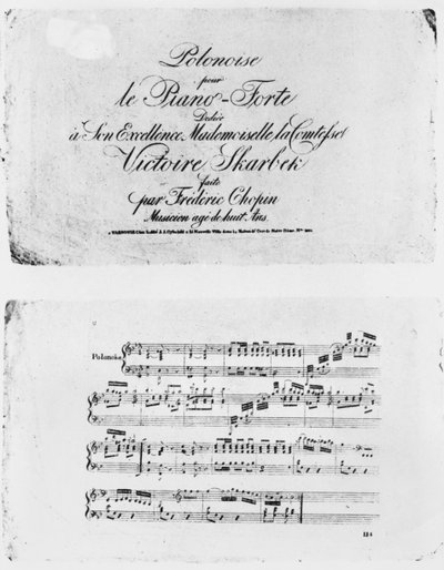 Polonaise for pianoforte, dedikert til grevinne Victoire Skarbek, skrevet av Frederic Chopin (1810-49) i alderen 8 av French School