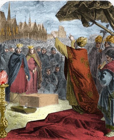Pope Alexander III (Orlando Bandinelli) (Alessandro III) laid, in 1163, the first stone of the cathedral of Notre Dame de Paris (Notre-Dame) in the presence of King Louis VII of France and the eveque Maurice de Sully. av French School