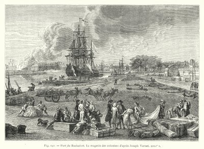 Port of Rochefort, kolonibutikken; etter Joseph Vernet 1700-tallet (gravering) av French School