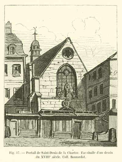 Portal of Saint-Denis de la Chartre, faksimile av en tegning fra 1700-tallet Coll Bonnardot av French School