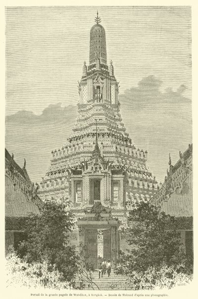 Portal til den store pagoden til Wat-Chan, i Bangkok (gravering) av French School