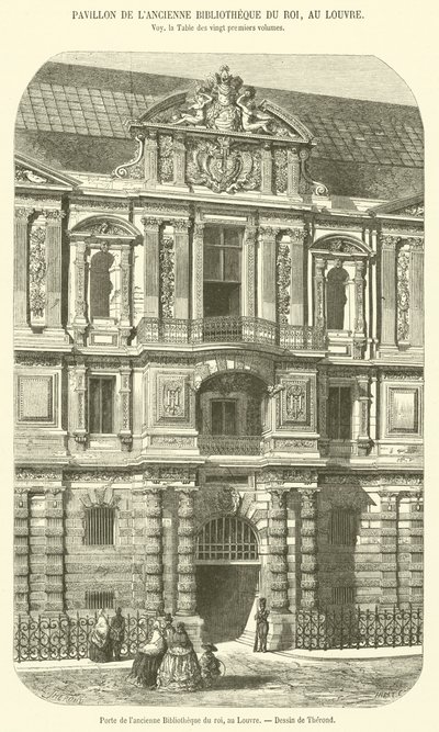 Dør til det tidligere kongens bibliotek, ved Louvre (gravering) av French School
