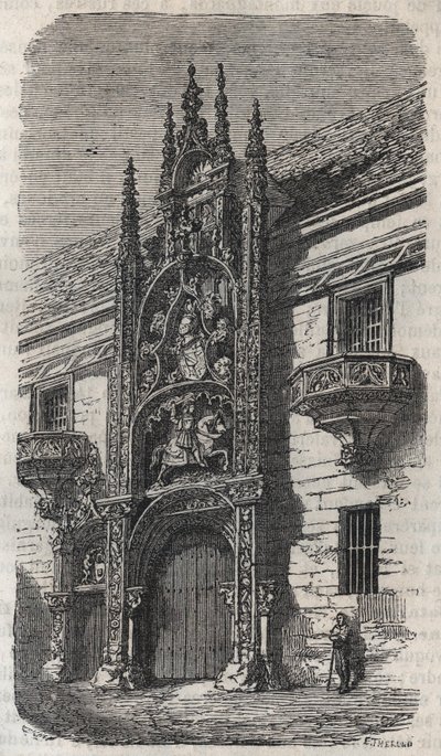 Dør til hertugpalasset i Nancy (Palais des Ducs de Lorraine) (1502-1512) - gravering i "Histoire de France" av Victor Duruy (1811-1894) - 1882 av French School