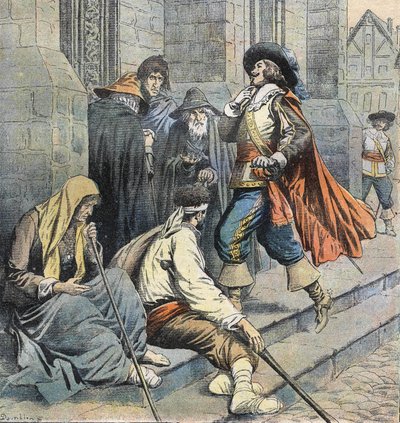 Porthos som vender tilbake til Saint Leu-kirken blir sett av D