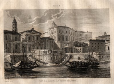 Porto di Ripetta og Palazzo Borghese - Roma - Gravering fra "" Pittoreske Italia" - Historisk og beskrivende maleri av Italia" av M. de Norvins, Ch. Nodier 1834-1836. av French School