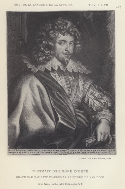 Portrett av Honore D'Urfe (litho) av French School