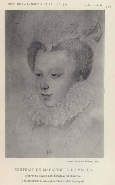 Portrett av Marguerite De Valois (litho) av French School
