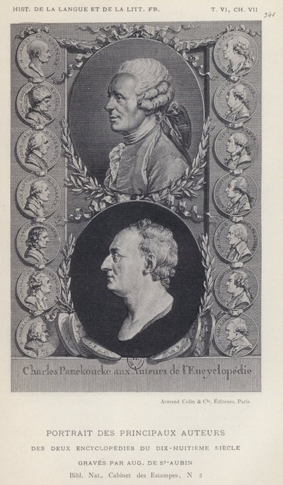 Portrett av hovedforfatterne av de to encylopediene i det attende århundre (litho) av French School