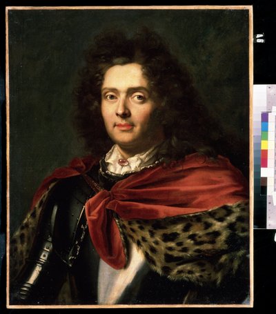 ""Portrett av en fransk aristokrat fra 1700-tallet"" Han har på seg en pelskappe over rustningen. Fransk skolemaleri fra midten av 1700-tallet Mikhail Kroshitsky kunstmuseum, Sevastopol (Sevastopol) Ukraina av French School