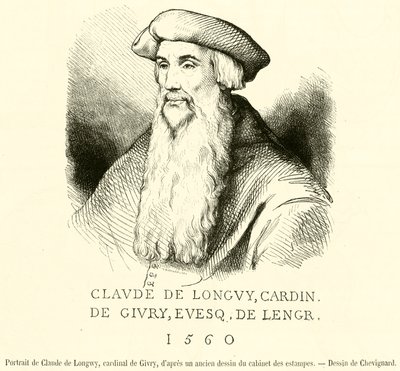 Portrett av Claude de Longwy, kardinal av Givry (gravering) av French School