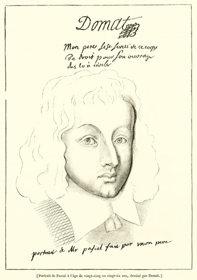 Portrett av Pascal i en alder av tjuefem eller tjueseks (gravering) av French School