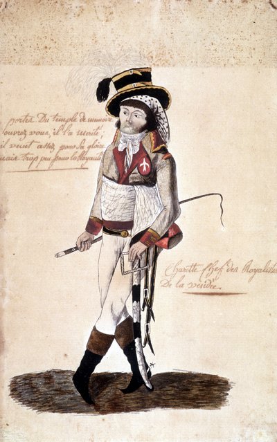 Portrett i full lengde av Francois Athanase (Francois-Athanase) de Charette de la Contrie (1763-1796), royalistisk leder av Vendée - Dobrée-museet, Nantes av French School