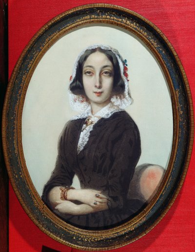 Portrettminiatyr av George Sand (1804-76) ca. 1840 av French School
