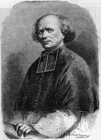 Portrett av Abbe Gaspard Deguerry (1797-1871), prestegjeld til Madeleine i Paris. Gravering i "" Le Monde Illustré"" nr. 207 av 30. mars av French School