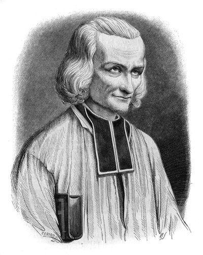 Portrett av Abbe Jean Marie Vianney (Vianey, Viannay, Viennet), kjent som Cure d'Ars (1786-1859). Den ble laget Saint Jean-Marie Vianney i 1925. Gravering av Cabuchet av French School