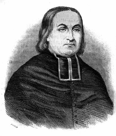 Portrett av Abbe Theodore Combalot (1798-1873), fransk kirkemann, grunnlegger av kongressen til "Religious of the Assumption". Gravering fra 1852. av French School