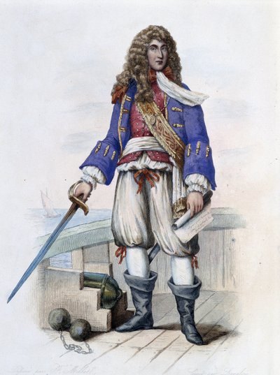 Portrett av admiral Anne Hilarion de Costentin (Cotentin), greve av Tourville (1642-1701) - i "" Le Plutarque francais", av Mennechet, Paris av French School