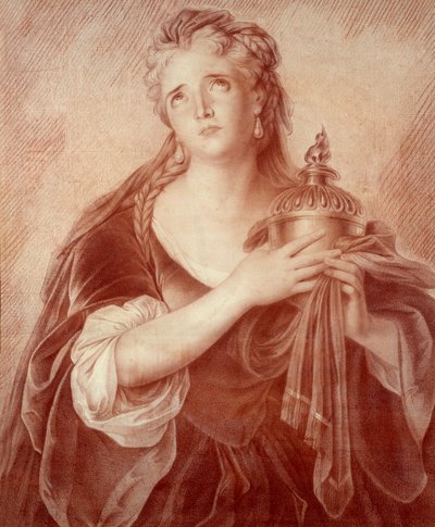 Portrett av Adrienne Lecouvreur (1692-1730), fransk dramatiker. Tegning av Philippe De Saint Albin av French School