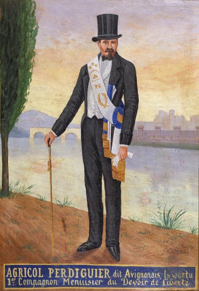 Portrett av Agricol Perdiguier kjent som Avignonais stående ved bredden av elven Rhône ved Avignon, ca. 1860-65 av French School