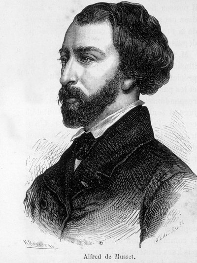 Portrett av Alfred de Musset (1810 - 1857) fransk forfatter. av French School
