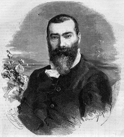Portrett av Alphonse Karr (1808-1898), fransk romanforfatter og dramatiker. Gravering i "" Le Monde Illustré"" nr. 145 av 21. januar 1860. av French School