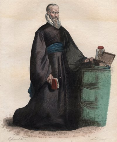 Portrett av Ambroise Pare (1509-1590), fransk kirurg. Illustrasjon fra "" The French Plutarch"" av Edmond Mennechet av French School
