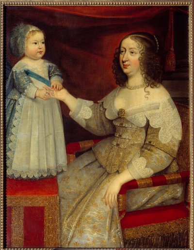 Portrett av Anne av Østerrike, dronning av Frankrike (1601-1666) og delfinen Ludvig XIV-barn (1638-1715) Maleri av den franske skolen. Før 1643. Søn 1,2x0,96 moh av French School
