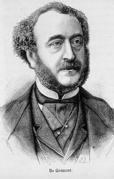 Portrett av Antoine Agenor, hertugen av Gramont, fransk diplomat og politiker (1819 - 1880) - i "" The History of France"" av Henri Martin av French School