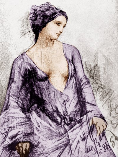 Portrett av Apollonie Sabatier som var Baudelaires elskerinne i 1852, tegning, fargelagt dokument av French School