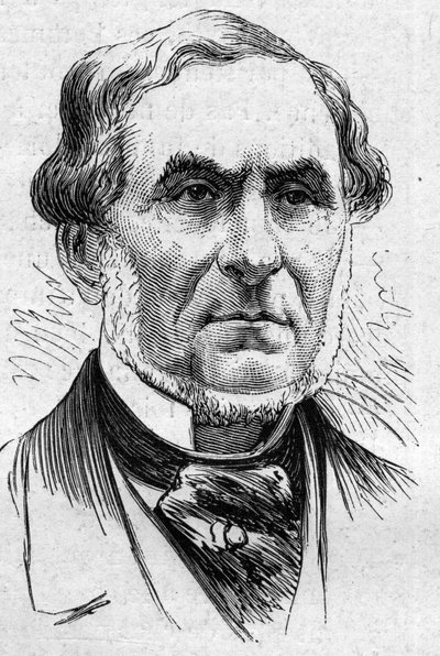 Portrett av Auguste Barbier (1805-1882), fransk poet og akademiker. Gravering i "" Le Monde Illustré"" nr. 883 av 14. mars 1874. av French School