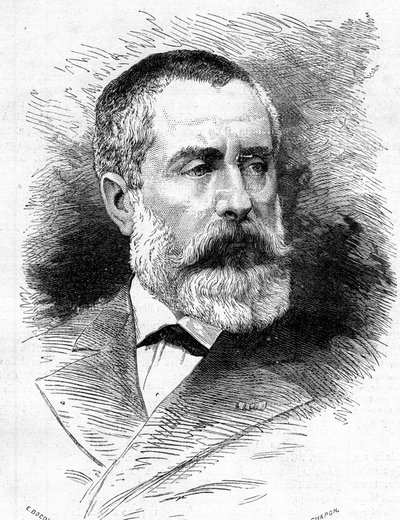 Portrett av Auguste Emmanuel Vaucorbeil (1821-1884), fransk komponist og direktør for Paris Opera. Gravering i "" Le Monde Illustré"" nr. 1165 av 26. juli 1879. av French School