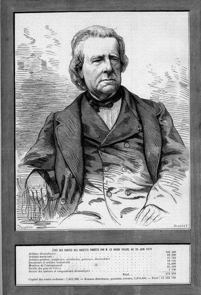 Portrait of Baron Taylor (Isidore Justin Severin Taylor, dit) (1789-1879), French playwright and philanthropist. Engraving in “” Le Monde Illustré”” n°1172 of 13 September 1879. av French School