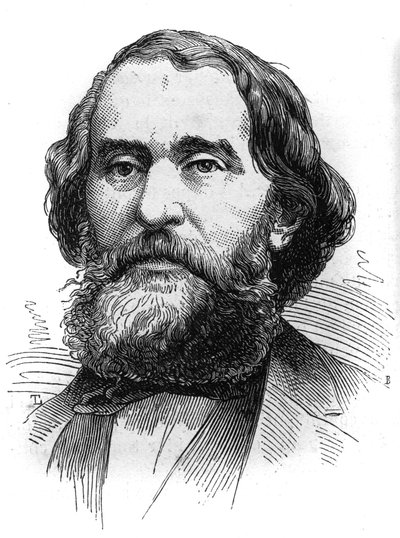 Portrett av Bartolome Mitre (1821-1906), president i Argentina. Gravering i "" The Illustrated World"" nr. 1230 av 24. oktober av French School