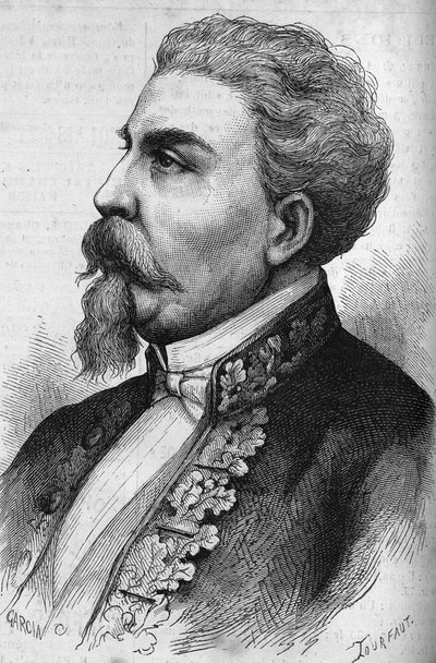 Portrett av Benedetto Cairoli (1825-1889), italiensk statsmann. Gravering i "" Le Monde Illustré"" nr. 1132 av 7. desember 1878. av French School