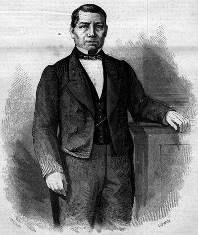 Portrett av Benito Pablo Juarez Garcia (1806-1872), meksikansk politiker. Gravering i "" Le Monde Illustré"" nr. 270 av 14. juni 1862. av French School