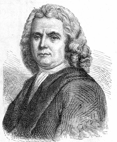Portrait of Boerhaave Hermann (1668 - 1738), Dutch doctor and chemist (supporter of iatromechanism) - in “” Album of Science; illustrious scientists; Great discoveries””” 1896. av French School