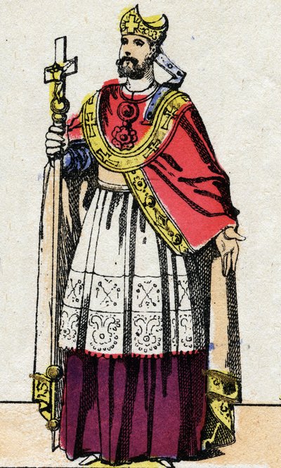 Portrait of Boniface (v.675-754), archbishop of Mainz who evangelized Germany and reorganized the Franc Clerge. av French School