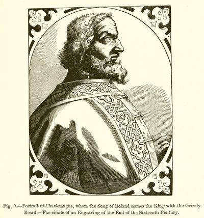 Portrett av Charlemagne, som sangen til Roland kaller kongen med grizzlyskjegget av French School