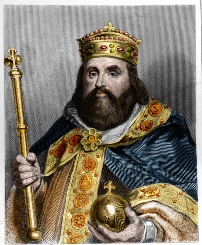 Portrett av Charles III the Gros (839-888) keiser av Vesten (881 - 887) og regent av Frankrike (884 - 887) - i "Histoire des Francais" av Lavallee, gravering, sd. av French School
