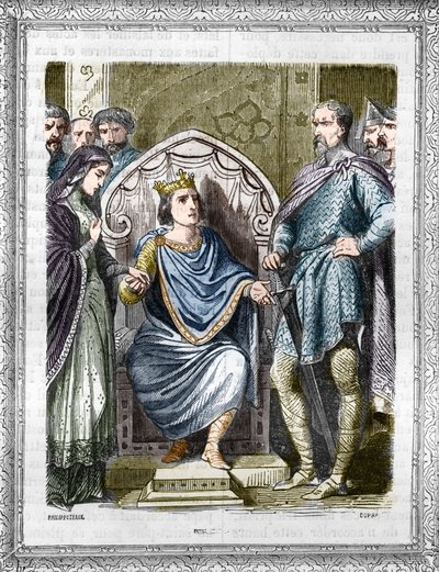 Portrett av Charles III kalt den enkle (879-929). Gravering i "Historien om pavene-kongene-dronninger og keisere gjennom århundrene"" av Maurice Lachatre av French School