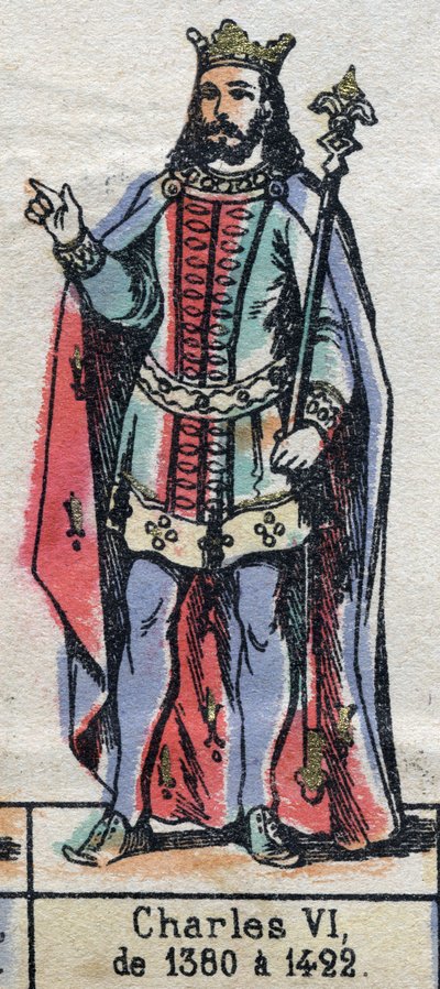 Portrett av Charles VI av Frankrike, kjent som Charles the Good Aime (1368-1422) (kapetianernes dynasti). Illustrasjon sent på 1800-tallet. av French School