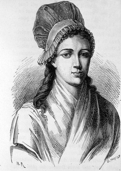 Portrett av Charlotte Corday (1768 - 1793) - i "" The History of France"" av Henri Martin av French School