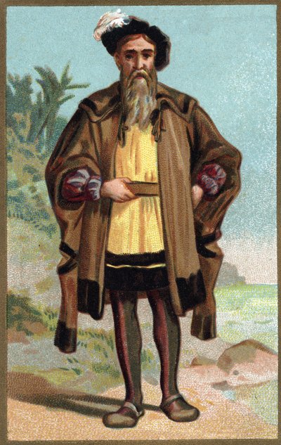 Portrett av Christopher Columbus (Cristoforo Colombo) Kromolitografi fra slutten av 1800-tallet. av French School