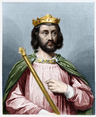 Portrett av Clotaire (Clothaire) III (652 - 673), konge av Neustria og Burgund - i "" Histoire des Francais"" av Lavallee, gravering, sd. av French School